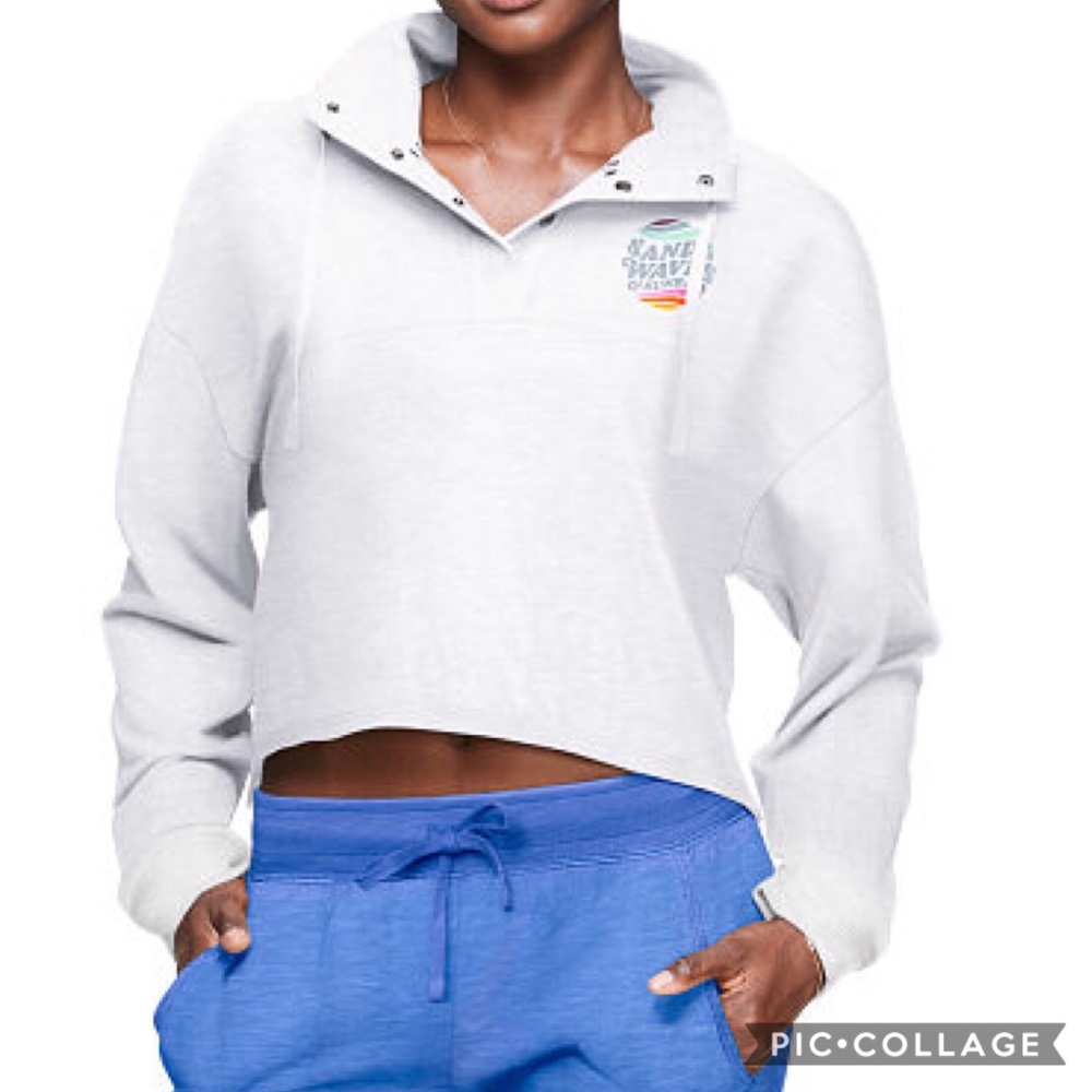 Cropped Varsity Quarter Snap Long Sleeve Top